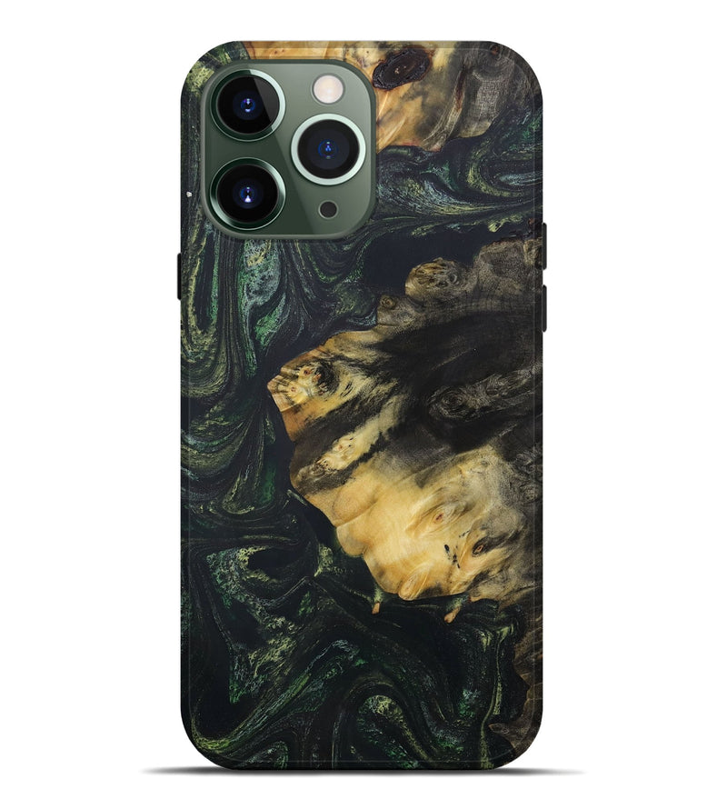 iPhone 13 Pro Max Wood+Resin Live Edge Phone Case - Kurt (Green, 656662)