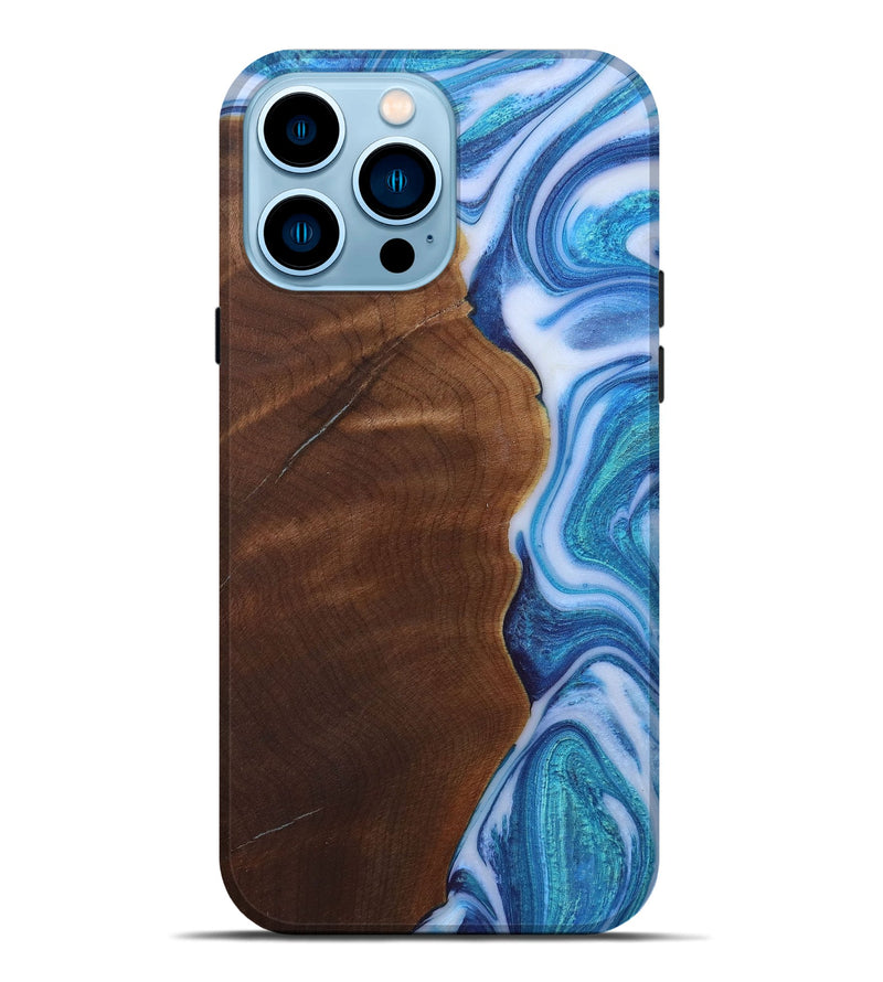 iPhone 14 Pro Max Wood+Resin Live Edge Phone Case - Keith (Blue, 656667)