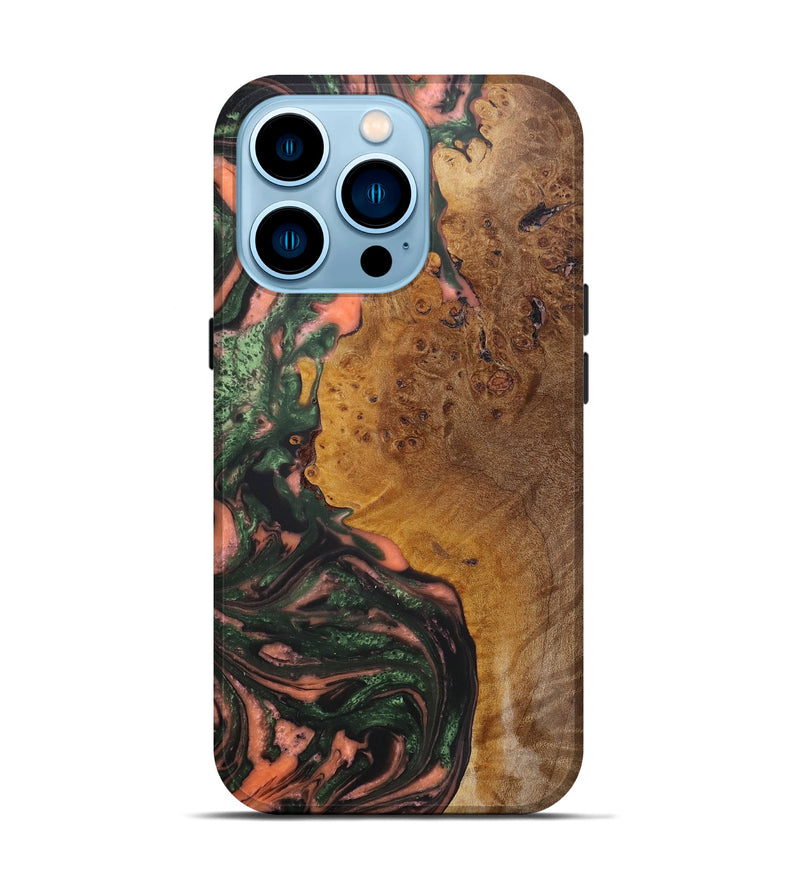 iPhone 14 Pro Wood+Resin Live Edge Phone Case - Mekhi (Green, 656681)