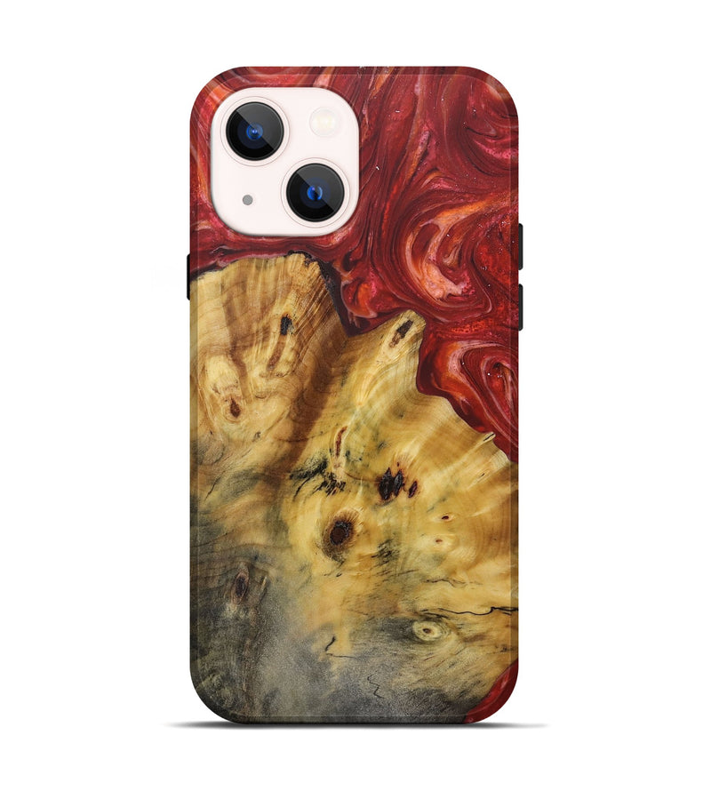 iPhone 14 Wood+Resin Live Edge Phone Case - Estrella (Red, 656683)