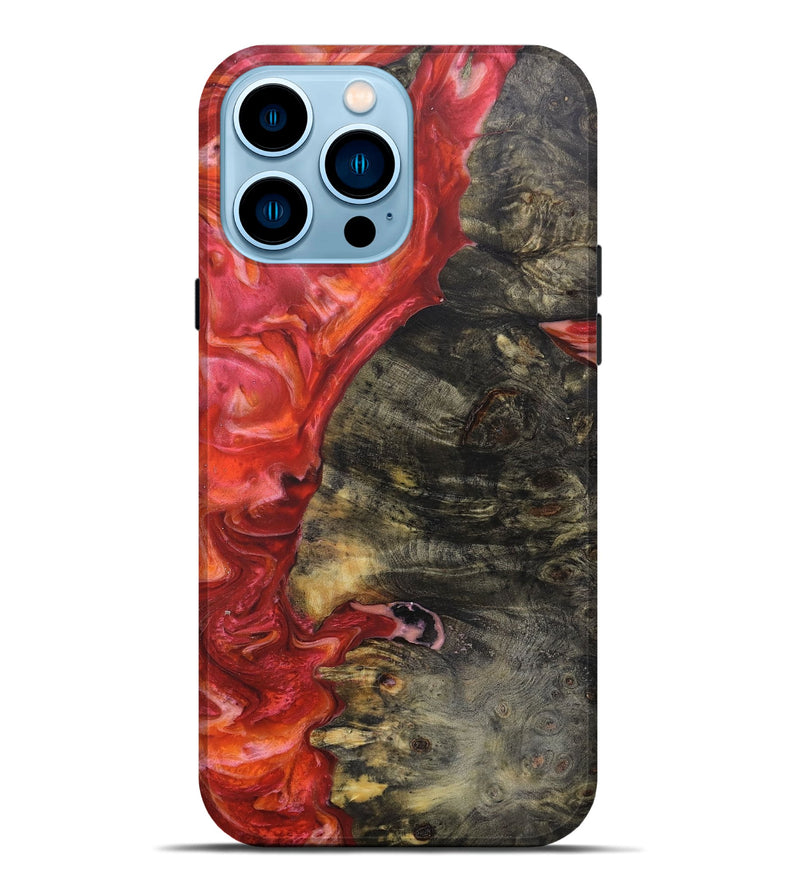 iPhone 14 Pro Max Wood+Resin Live Edge Phone Case - Shirley (Red, 656684)