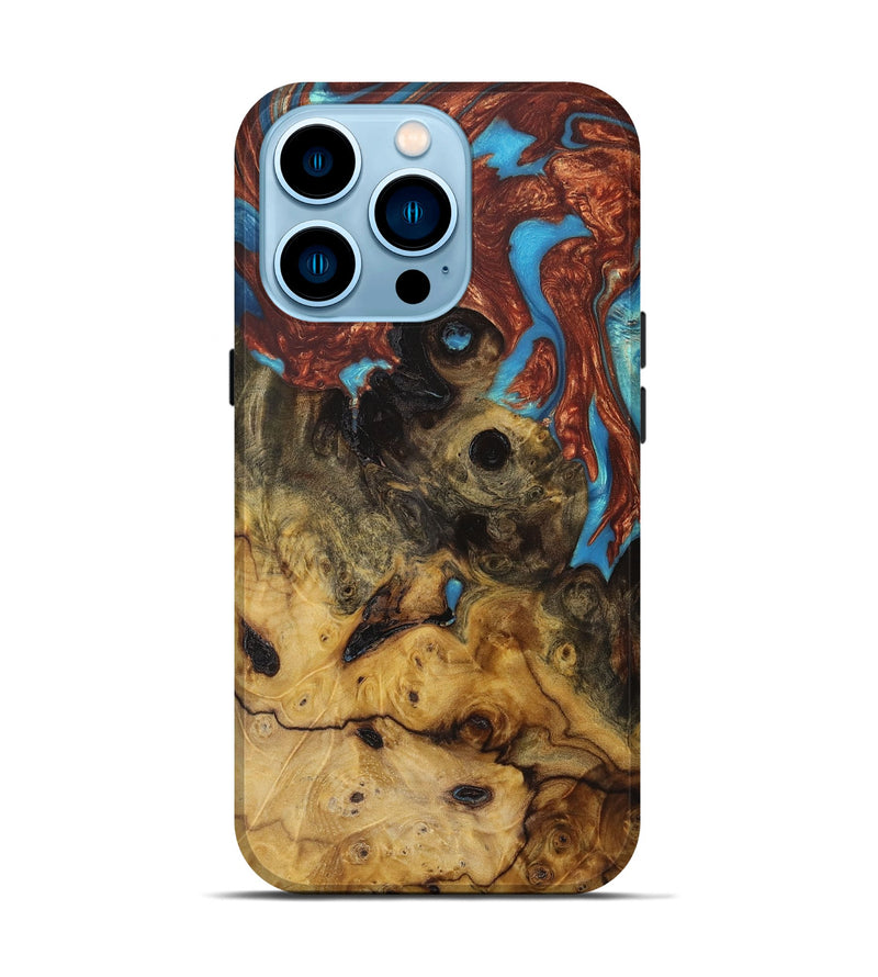 iPhone 14 Pro Wood+Resin Live Edge Phone Case - Christy (Teal & Gold, 656686)