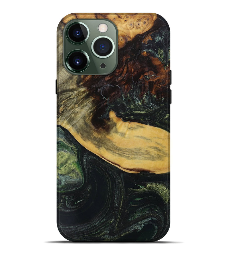 iPhone 13 Pro Max Wood+Resin Live Edge Phone Case - Emerson (Green, 656688)