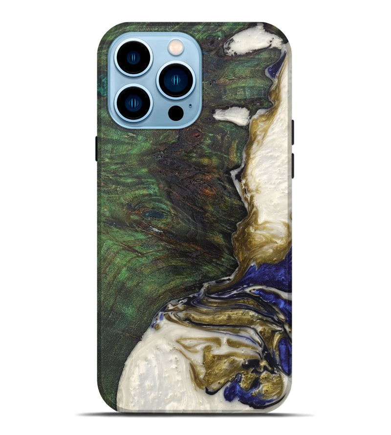 iPhone 14 Pro Max Wood+Resin Live Edge Phone Case - Trudy (Blue, 656695)