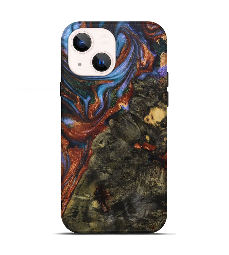 iPhone 13 Wood+Resin Live Edge Phone Case - Jimmie (Teal & Gold, 656697)