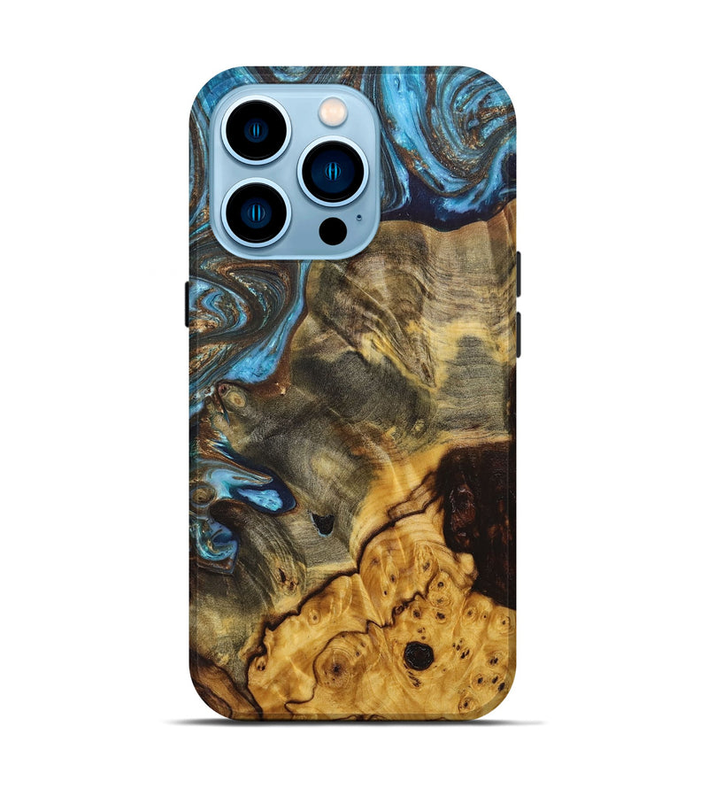 iPhone 14 Pro Wood+Resin Live Edge Phone Case - Max (Teal & Gold, 657295)