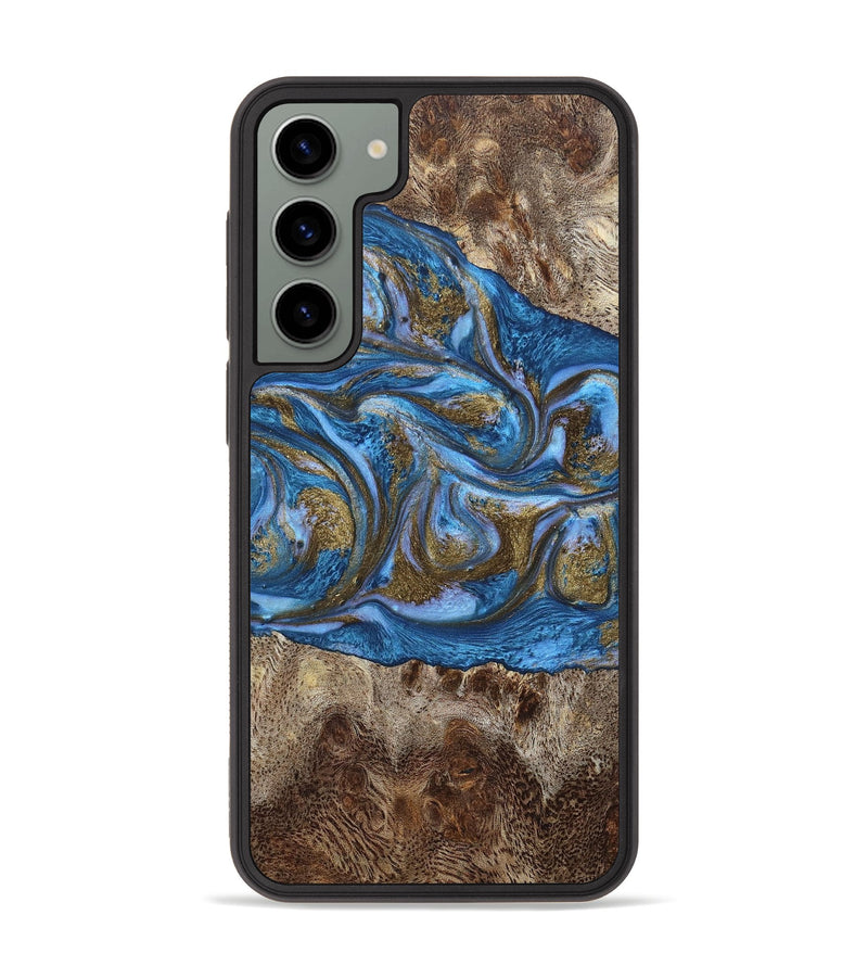 Galaxy S23 Plus Wood+Resin Phone Case - Elise (Teal & Gold, 657525)