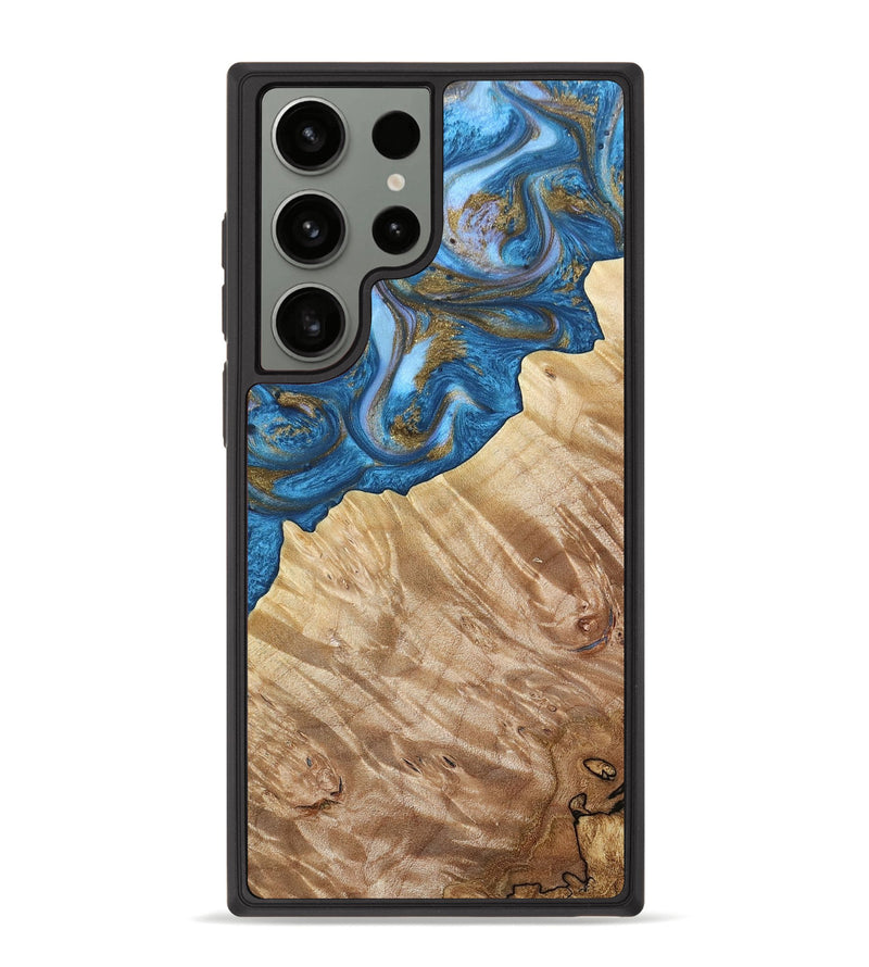 Galaxy S23 Ultra Wood+Resin Phone Case - Harper (Teal & Gold, 657537)