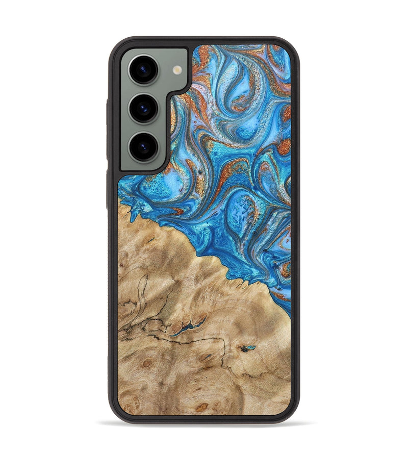 Galaxy S23 Plus Wood+Resin Phone Case - Shelia (Teal & Gold, 657593)