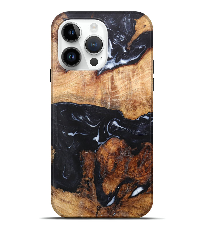iPhone 15 Pro Max Wood+Resin Live Edge Phone Case - Arya (Black & White, 657710)