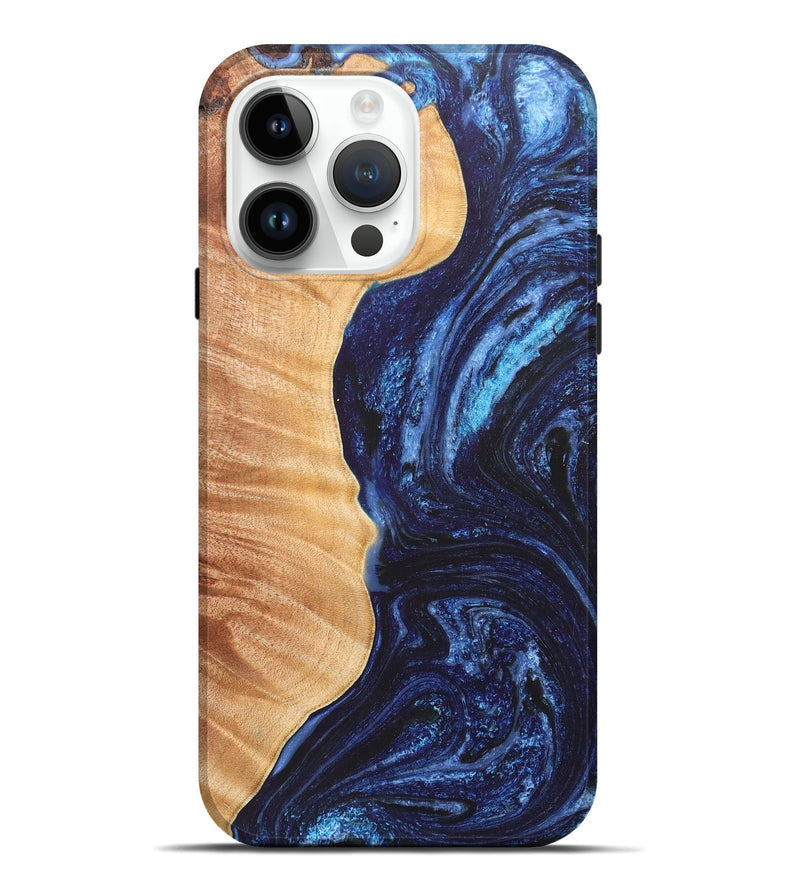 iPhone 15 Pro Max Wood+Resin Live Edge Phone Case - Raul (Blue, 657859)