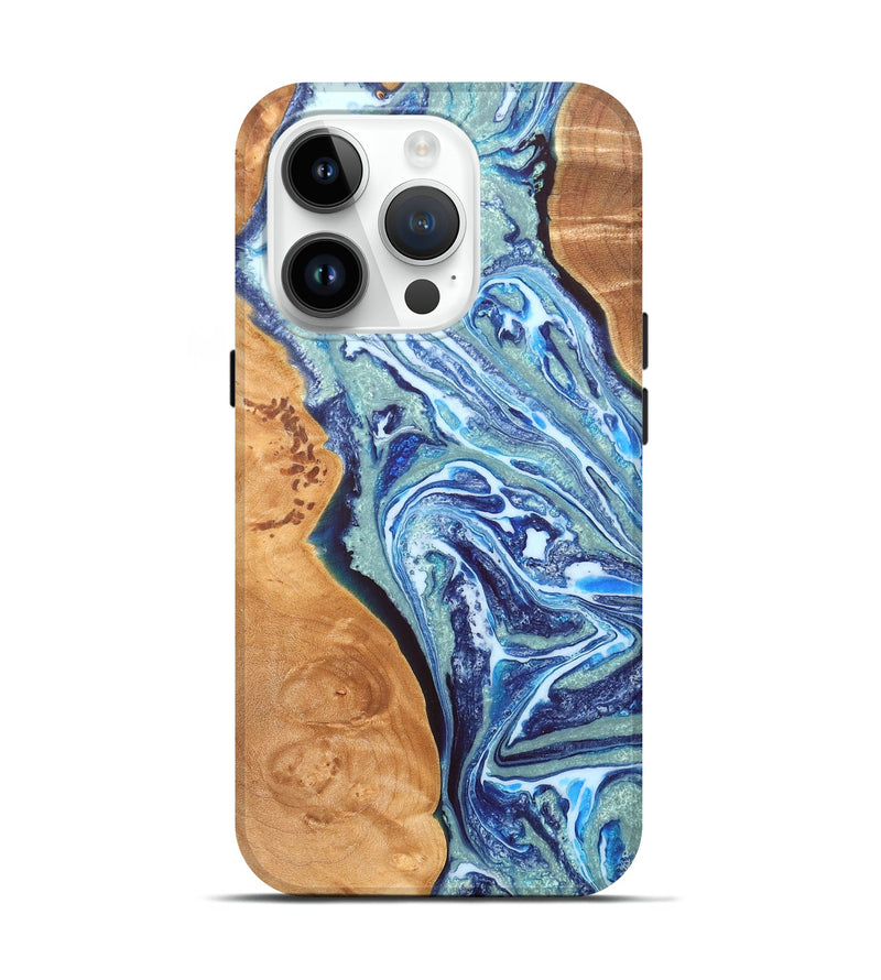 iPhone 15 Pro Wood+Resin Live Edge Phone Case - Lena (Blue, 657860)