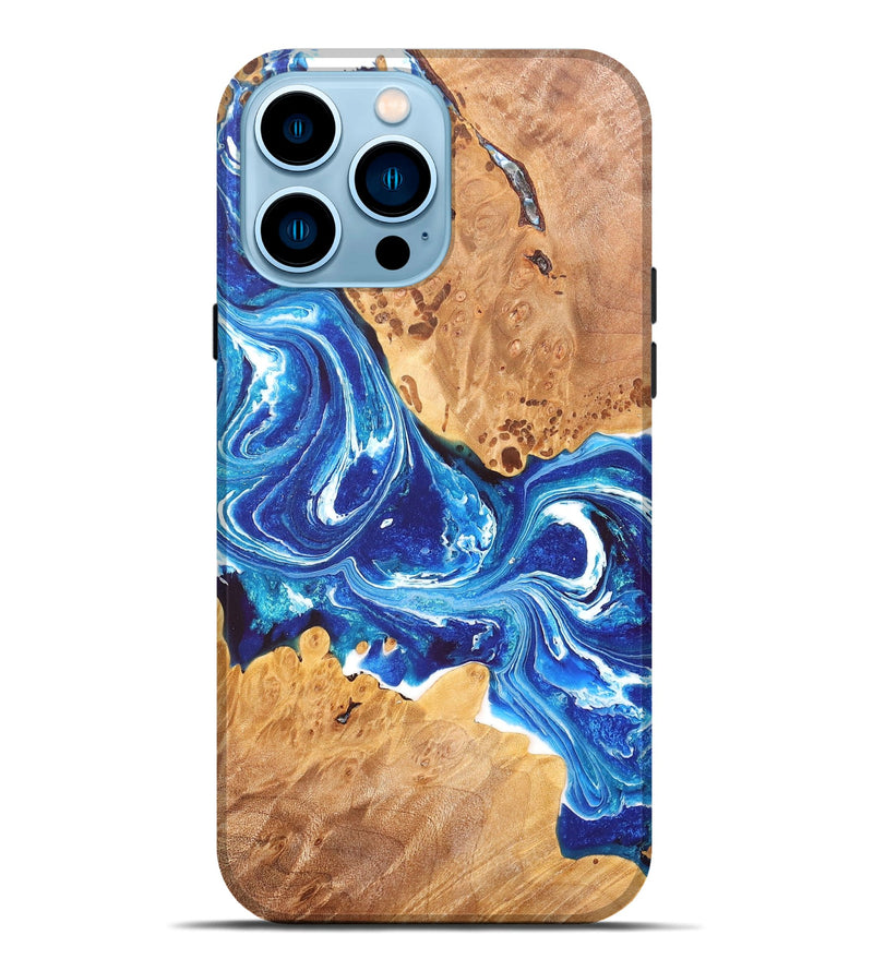iPhone 14 Pro Max Wood+Resin Live Edge Phone Case - Audrina (Blue, 657863)