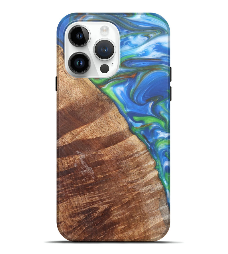 iPhone 15 Pro Max Wood+Resin Live Edge Phone Case - Kasey (Blue, 657870)