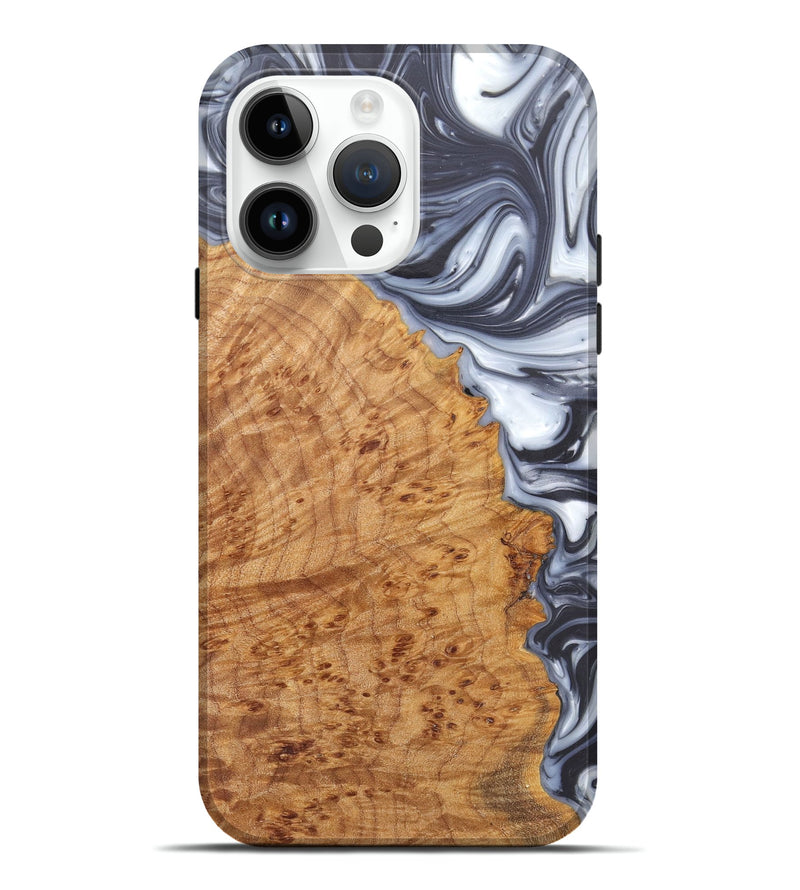 iPhone 15 Pro Max Wood+Resin Live Edge Phone Case - Ethel (Black & White, 657878)