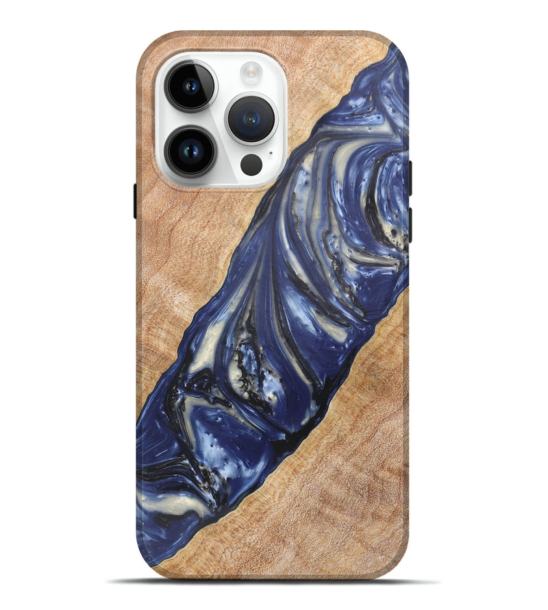 iPhone 15 Pro Max Wood+Resin Live Edge Phone Case - Sebastian (Blue, 657880)