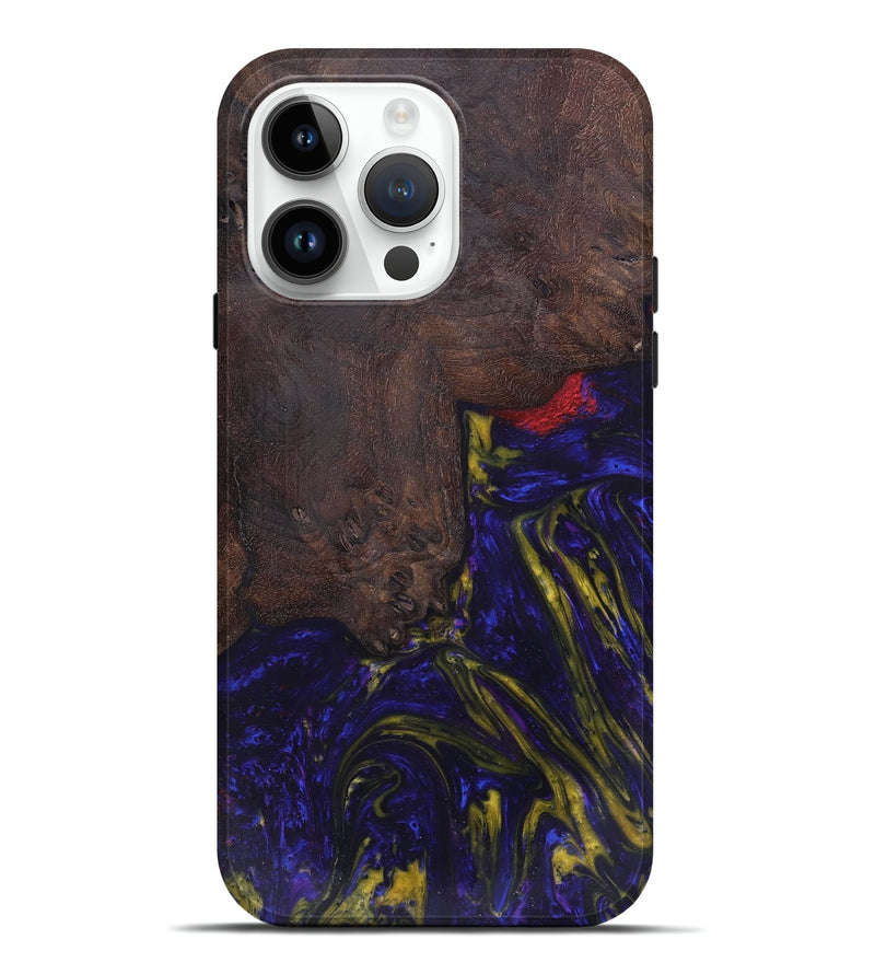 iPhone 15 Pro Max Wood+Resin Live Edge Phone Case - Annette (Blue, 657882)