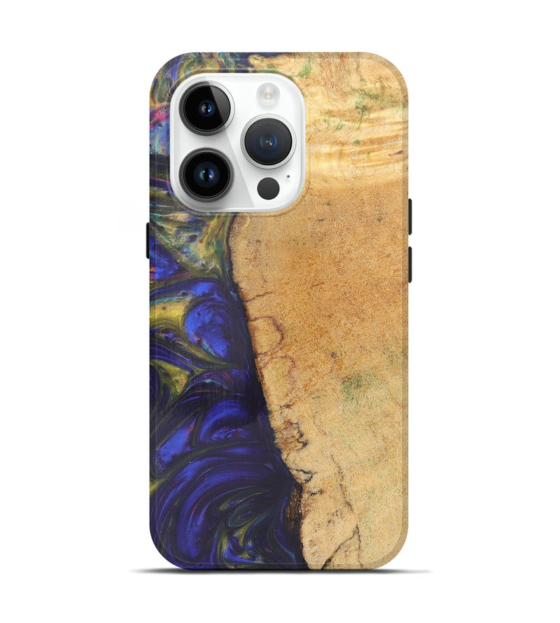 iPhone 15 Pro Wood+Resin Live Edge Phone Case - Gail (Blue, 657886)