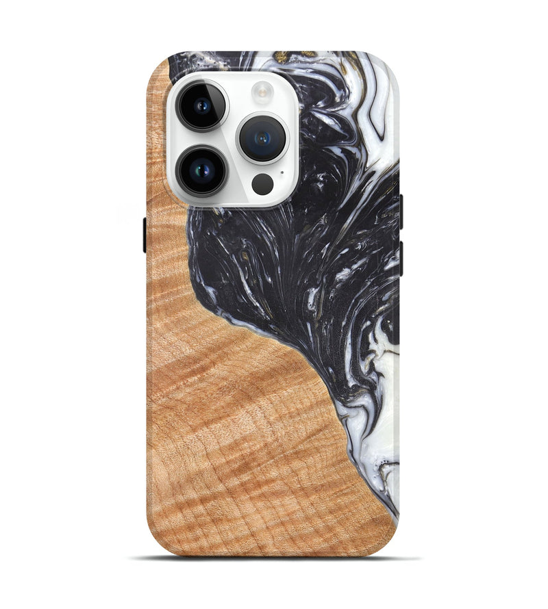 iPhone 15 Pro Wood+Resin Live Edge Phone Case - Tyler (Black & White, 657889)