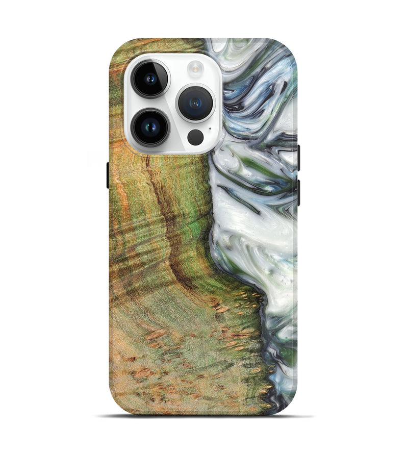iPhone 15 Pro Wood+Resin Live Edge Phone Case - Aaron (Black & White, 657894)