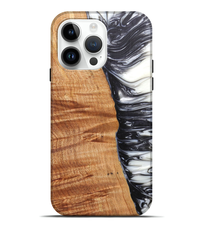 iPhone 15 Pro Max Wood+Resin Live Edge Phone Case - Reagan (Black & White, 657898)