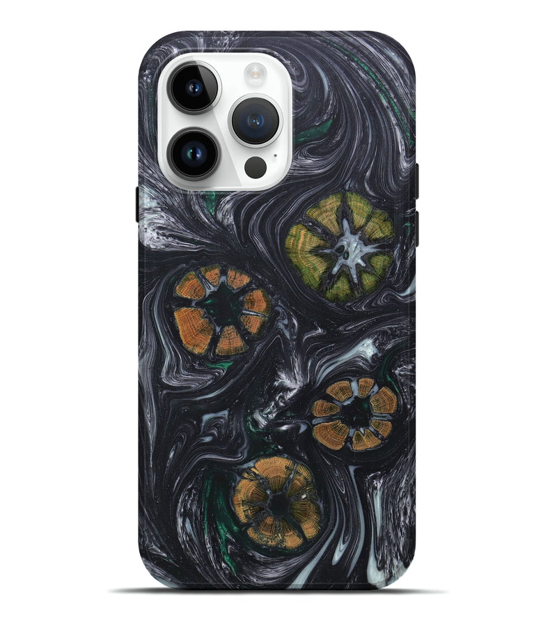 iPhone 15 Pro Max Wood+Resin Live Edge Phone Case - Dina (Black & White, 657899)