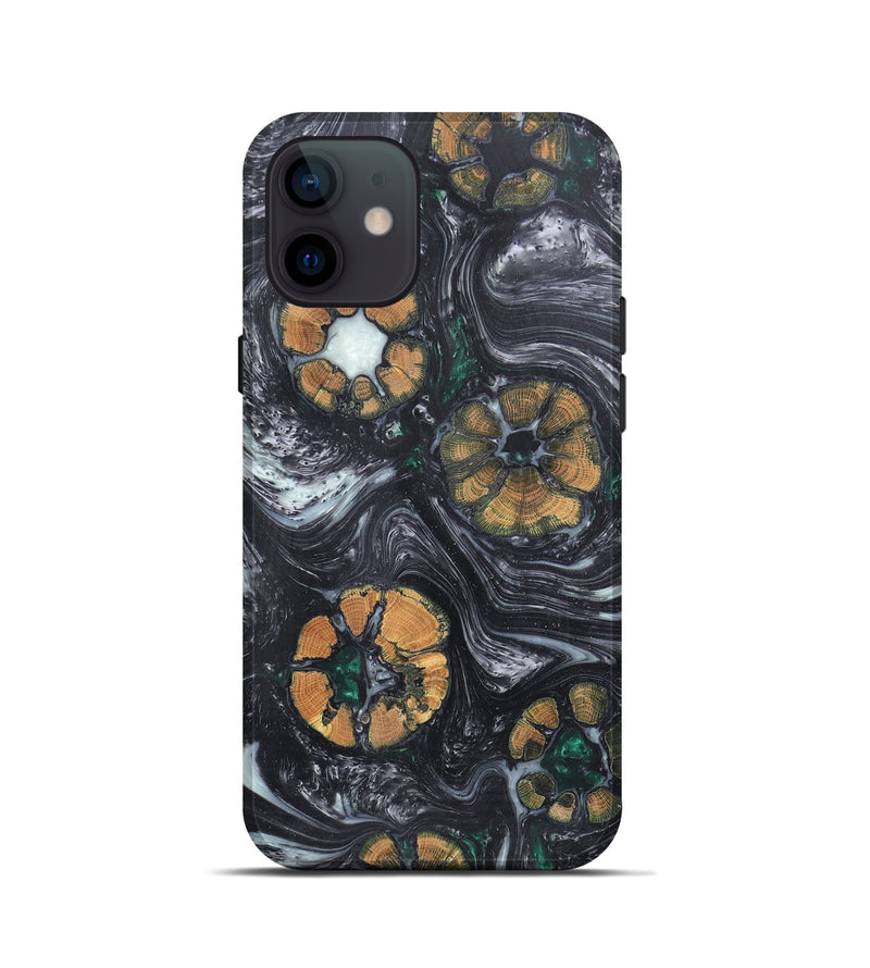 iPhone 12 mini Wood+Resin Live Edge Phone Case - Alma (Black & White, 657900)