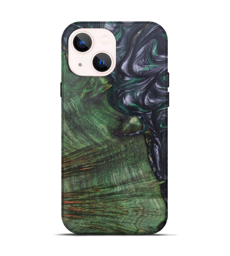 iPhone 14 Wood+Resin Live Edge Phone Case - Gia (Green, 657907)