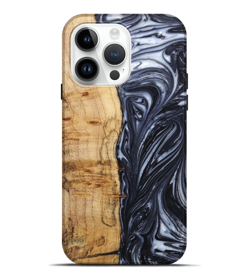 iPhone 15 Pro Max Wood+Resin Live Edge Phone Case - Adrienne (Black & White, 657924)