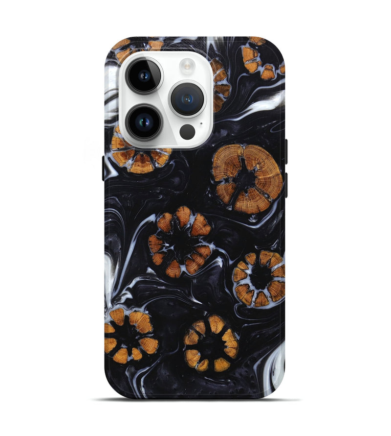 iPhone 15 Pro Wood+Resin Live Edge Phone Case - Kathy (Black & White, 657940)