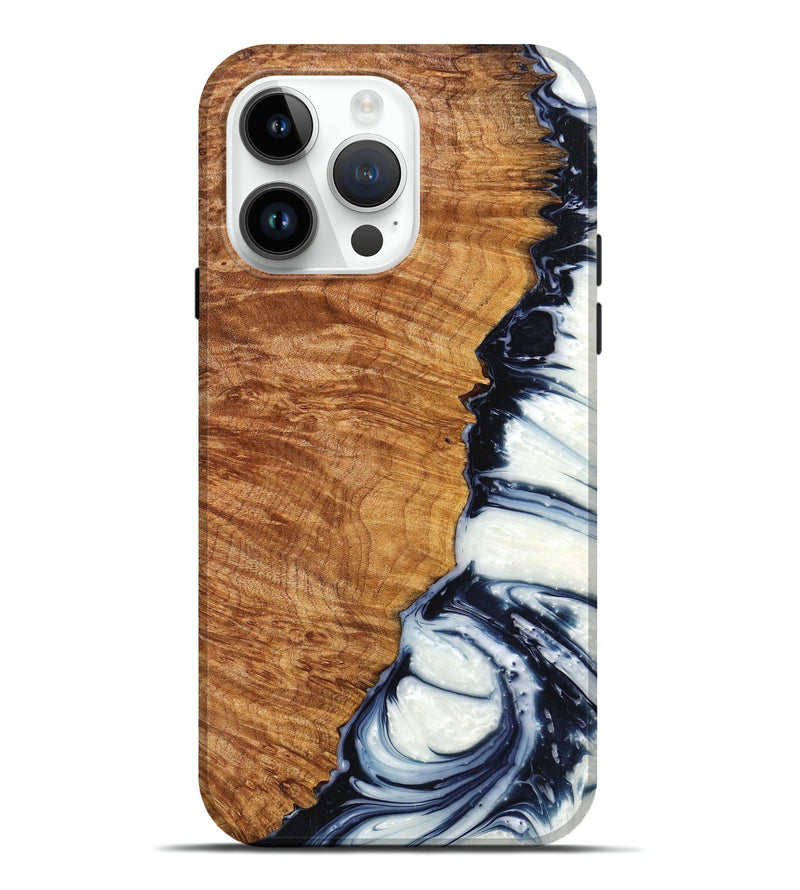 iPhone 15 Pro Max Wood+Resin Live Edge Phone Case - Stacie (Black & White, 657941)