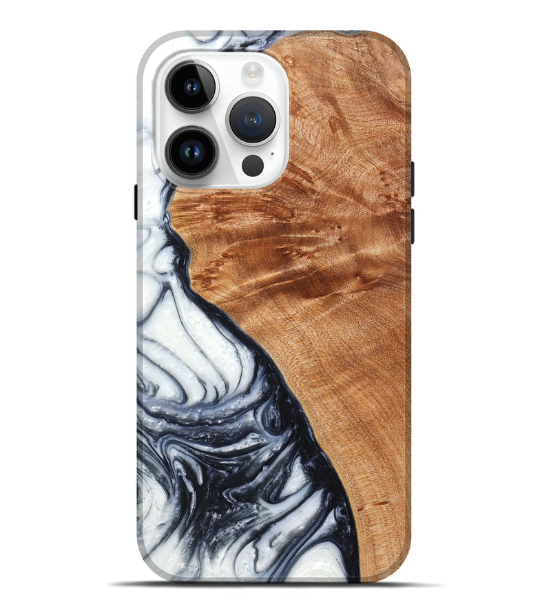 iPhone 15 Pro Max Wood+Resin Live Edge Phone Case - Blake (Black & White, 657945)
