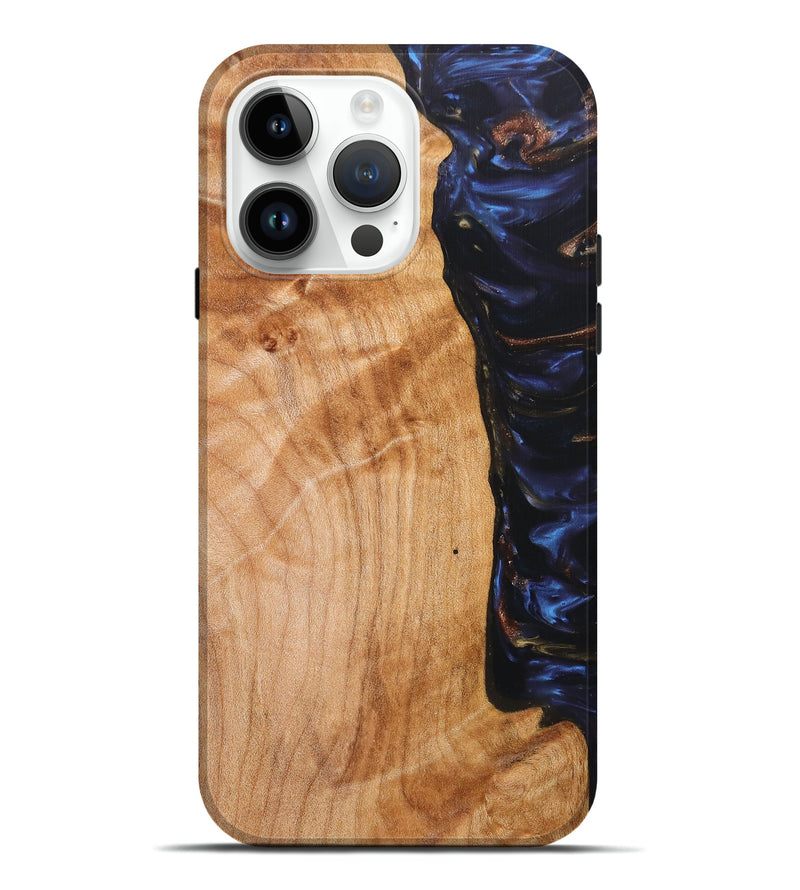 iPhone 15 Pro Max Wood+Resin Live Edge Phone Case - Tristen (Blue, 657946)