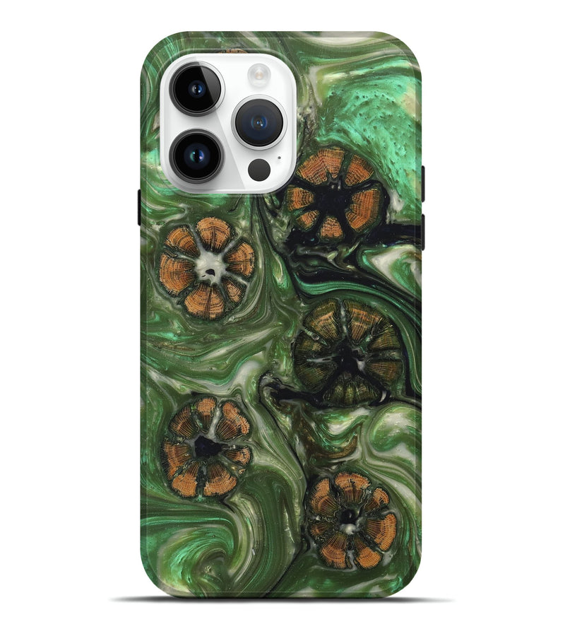iPhone 15 Pro Max Wood+Resin Live Edge Phone Case - Odin (Green, 657948)