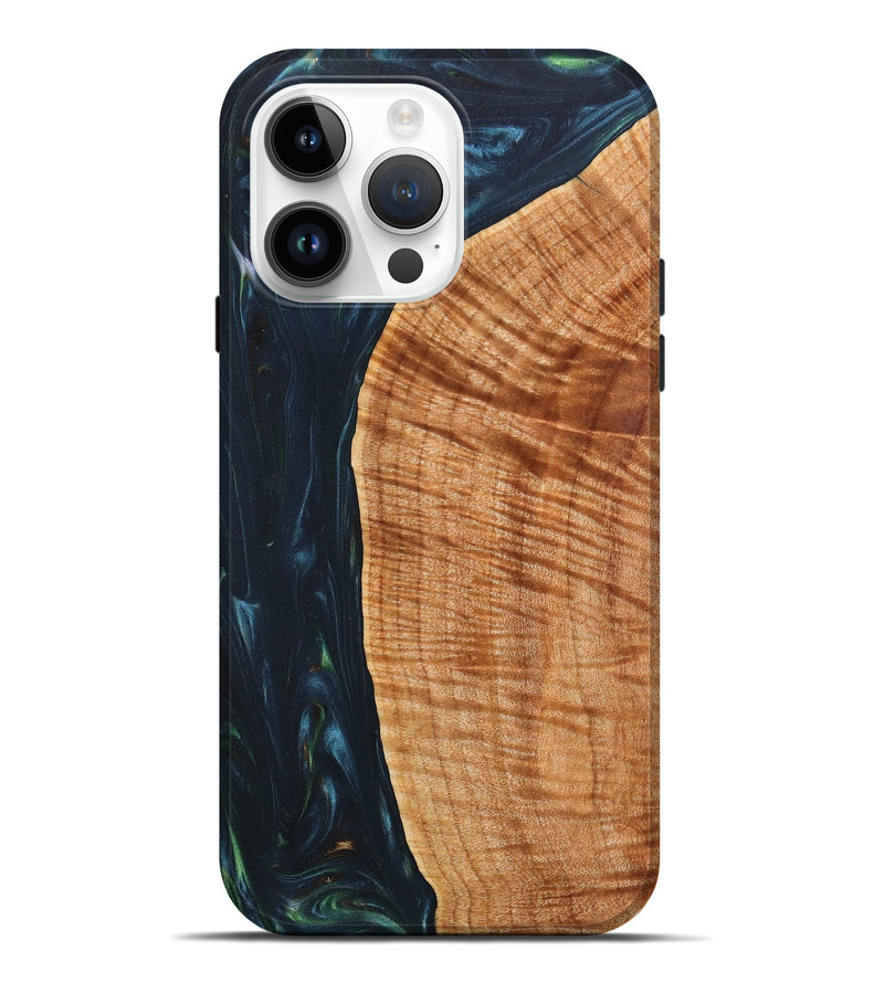 iPhone 15 Pro Max Wood+Resin Live Edge Phone Case - Miles (Blue, 657954)