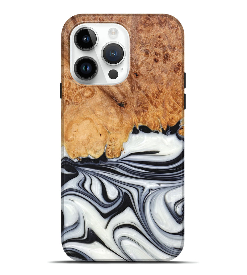iPhone 15 Pro Max Wood+Resin Live Edge Phone Case - Justice (Black & White, 657957)