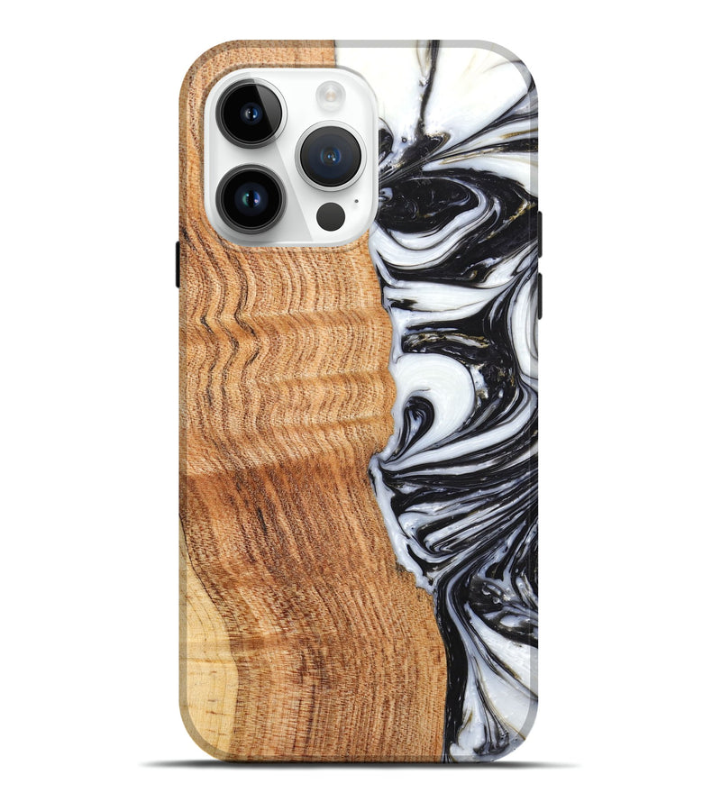iPhone 15 Pro Max Wood+Resin Live Edge Phone Case - Adrianna (Black & White, 657958)