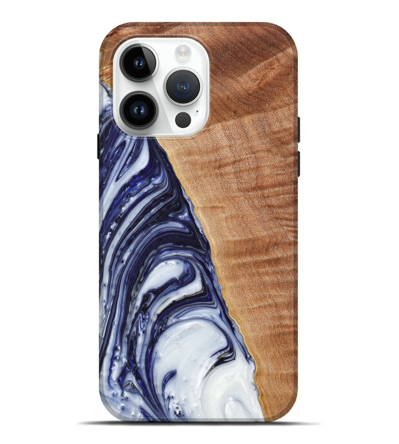 iPhone 15 Pro Max Wood+Resin Live Edge Phone Case - Elaine (Blue, 657959)