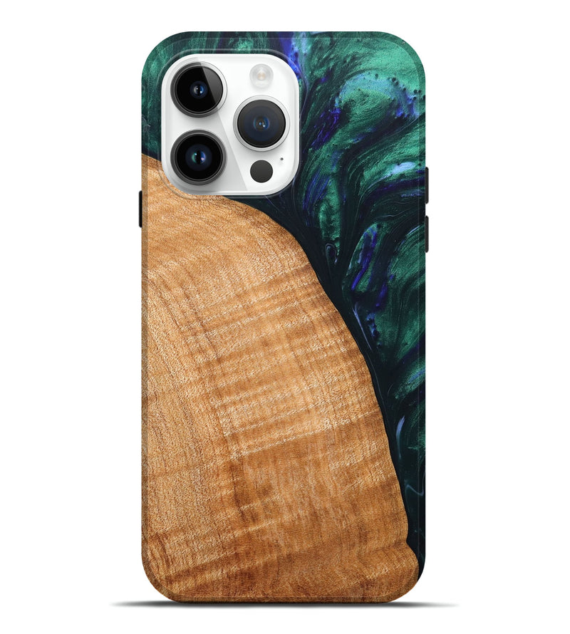 iPhone 15 Pro Max Wood+Resin Live Edge Phone Case - Simon (Green, 657962)