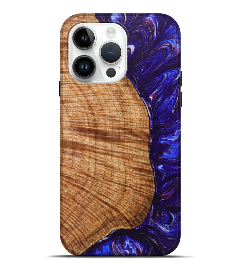 iPhone 15 Pro Max Wood+Resin Live Edge Phone Case - Lakisha (Blue, 657964)