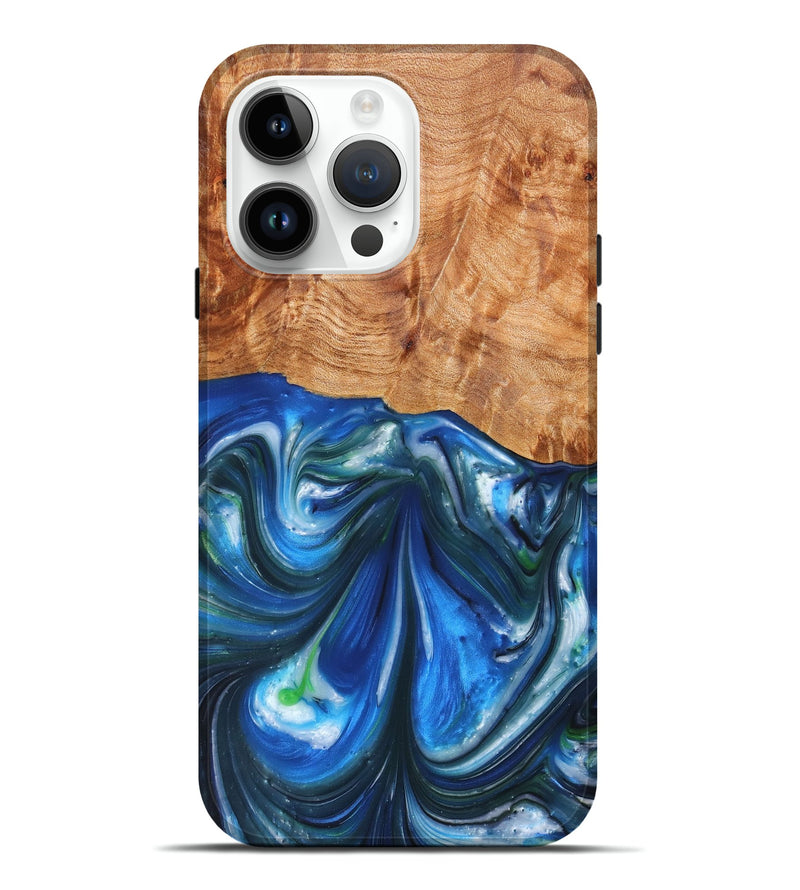 iPhone 15 Pro Max Wood+Resin Live Edge Phone Case - Inez (Blue, 657965)