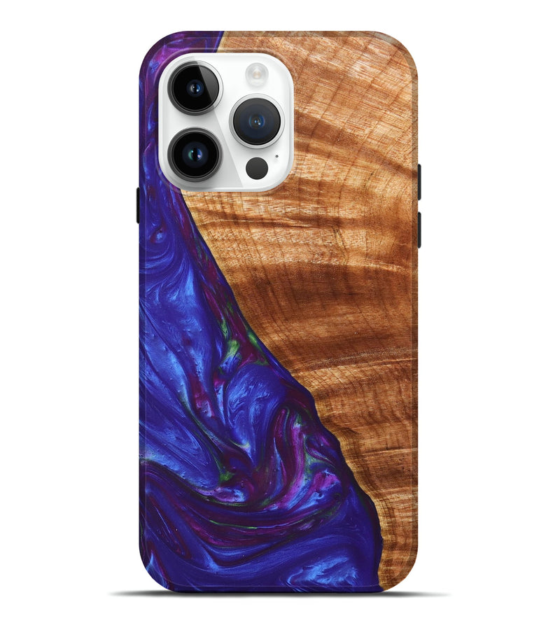 iPhone 15 Pro Max Wood+Resin Live Edge Phone Case - Demi (Blue, 657969)