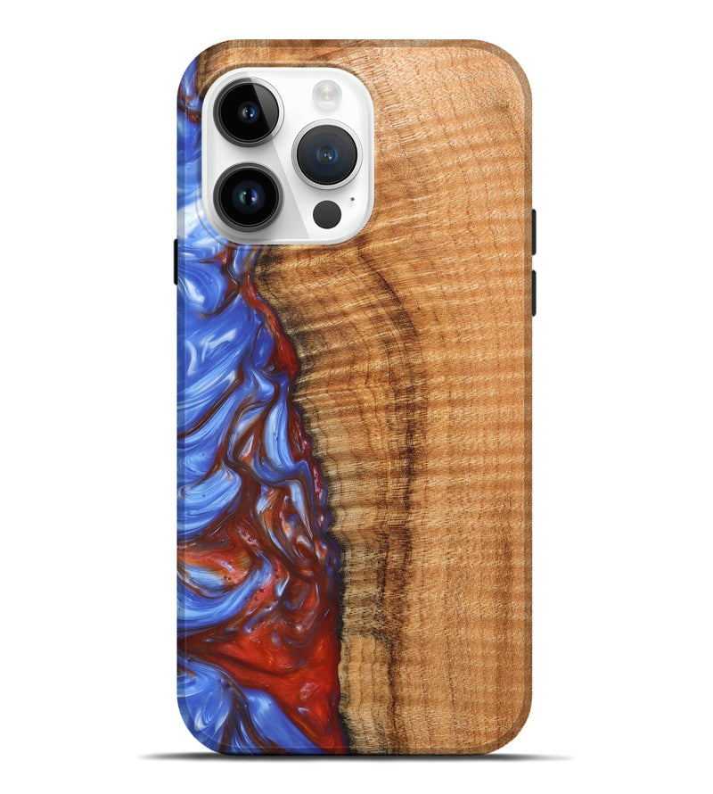 iPhone 15 Pro Max Wood+Resin Live Edge Phone Case - Rick (Blue, 657974)