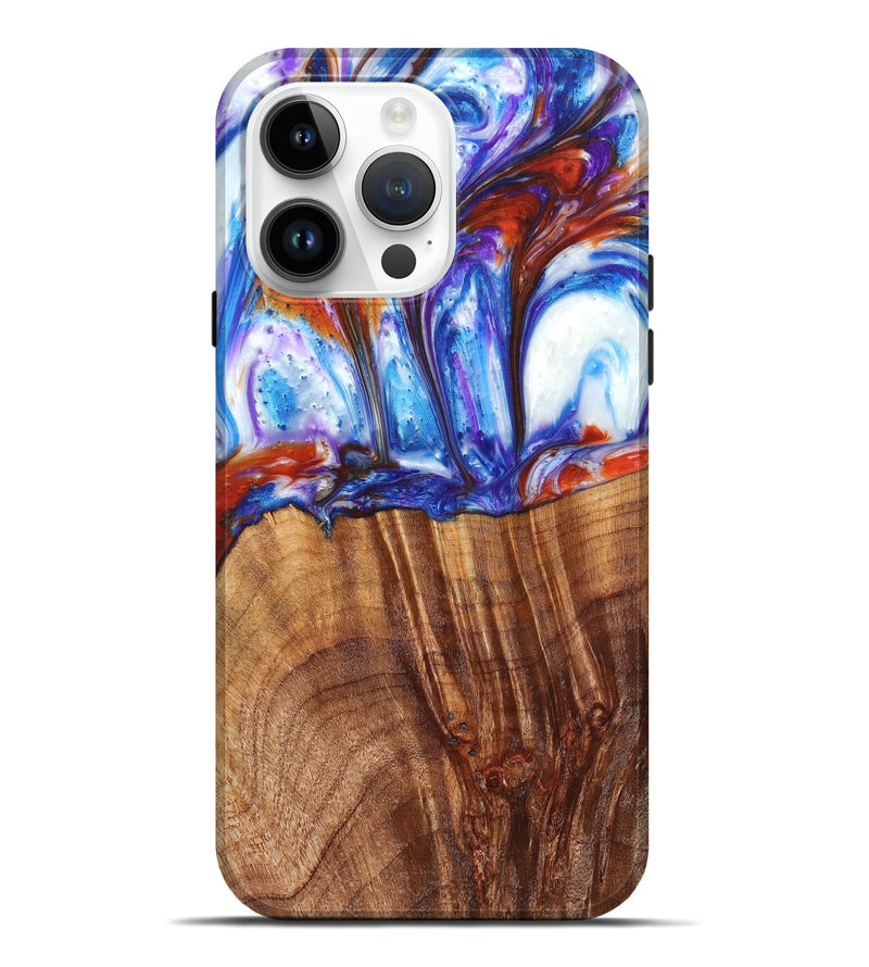 iPhone 15 Pro Max Wood+Resin Live Edge Phone Case - Georgia (Blue, 657975)