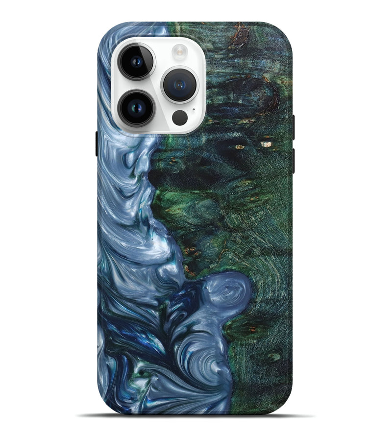 iPhone 15 Pro Max Wood+Resin Live Edge Phone Case - Sydney (Blue, 657976)