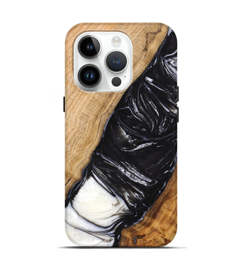 iPhone 15 Pro Wood+Resin Live Edge Phone Case - Lucile (Black & White, 657978)