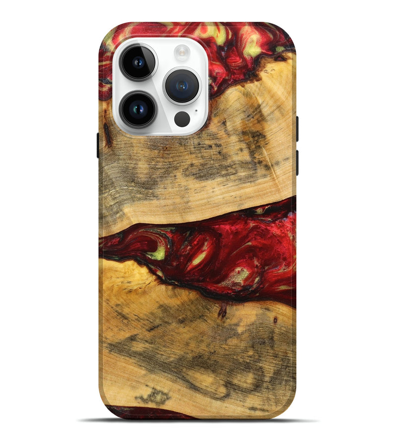 iPhone 15 Pro Max Wood+Resin Live Edge Phone Case - Addilyn (Red, 657982)