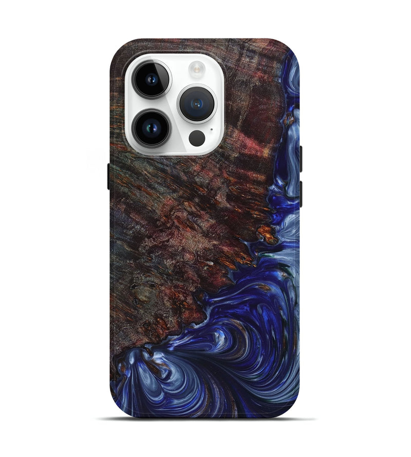 iPhone 15 Pro Wood+Resin Live Edge Phone Case - Aiden (Blue, 657983)