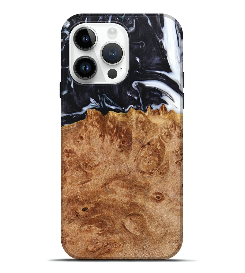 iPhone 15 Pro Max Wood+Resin Live Edge Phone Case - Finn (Black & White, 657984)