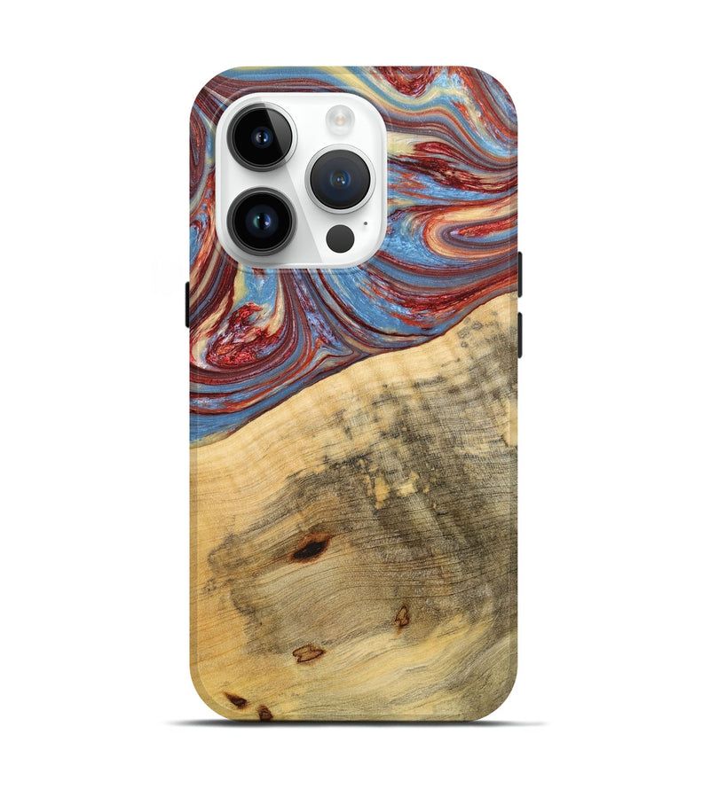 iPhone 15 Pro Wood+Resin Live Edge Phone Case - Emily (Blue, 657985)